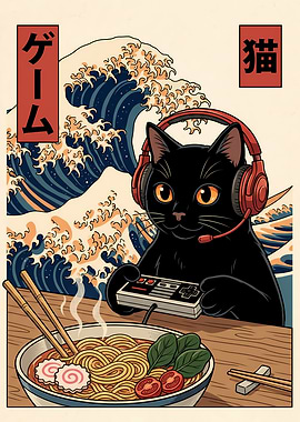 Gamer Cat with Ramen