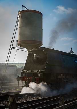 British Steam Locomotive at Water Tower