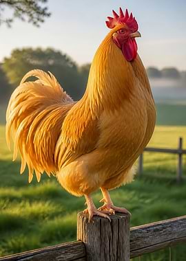 Golden Rooster on a Fence Post