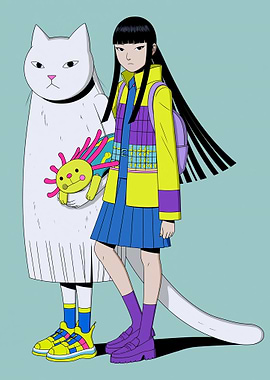 Girl with Cat and Toy
