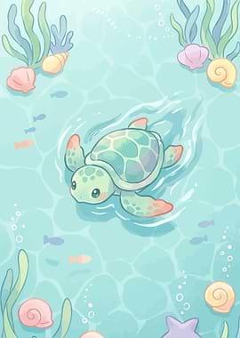 Cute Turtle Swimming in the Ocean