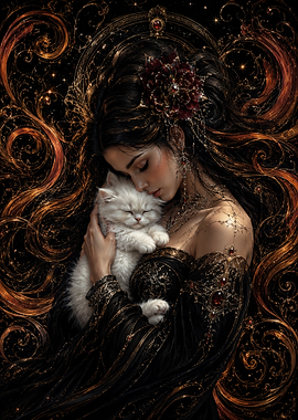 Woman Holding a White Kitten