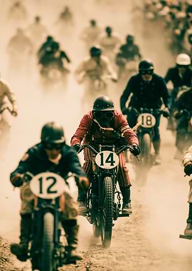 Vintage Motorcycle Race in Dust