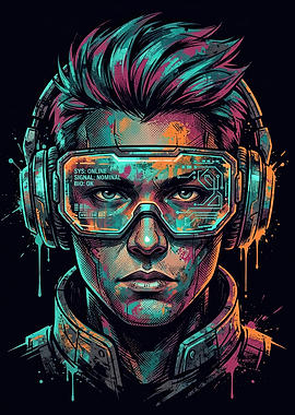 Cyberpunk Gamer with VR Goggles