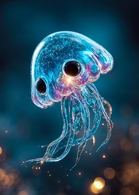Cute Glowing Blue Glass Jellyfish