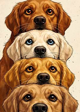 Stack of Golden Retriever Dogs