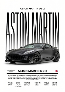 sleek black Aston Martin DB12 Black Super Tourer poster