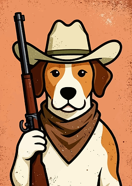 Cowboy Beagle Dog with Rifle