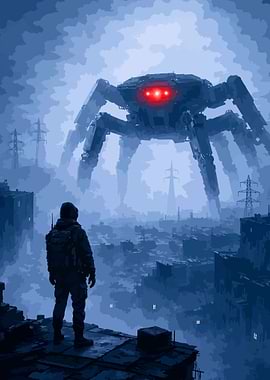 ARC Raidiers Giant Robot Spider Over City