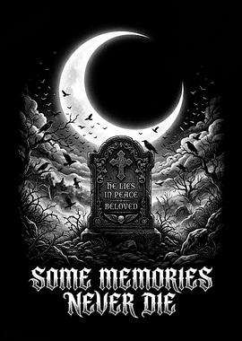 Gothic Cemetery Scene with Crescent Moon