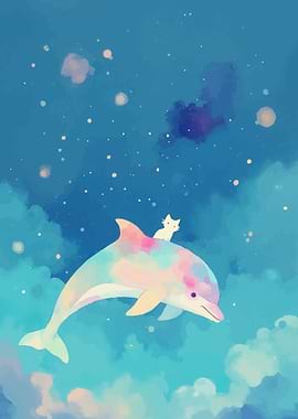 Dolphin and Cat in a Starry Sky