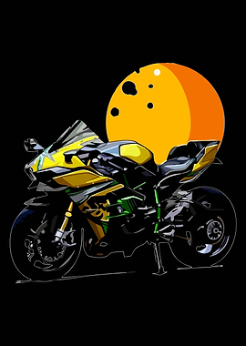 Kawasaki Ninja Motorcycle with Orange Moon