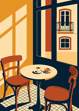 Cozy Café Corner – Minimalist European Coffee Shop Illustration