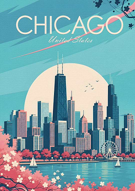 Chicago Skyline with Cherry Blossoms