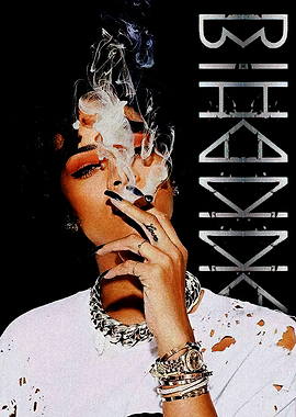 Woman smoking with text