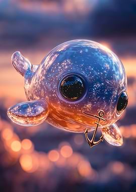 Cute Glass Whale Holding Anchor