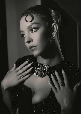 Sydney Sweeney Glamorous Black and White Portrait