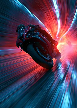 Motorcyclist in a Neon Tunnel