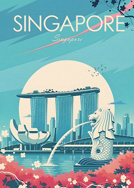 Singapore Skyline Vintage Poster