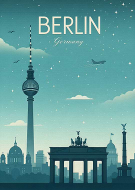 Berlin Skyline Vintage Poster