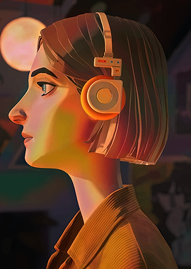 Woman with Headphones Listening to Music