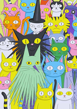 A Crowd of Cartoon Cats