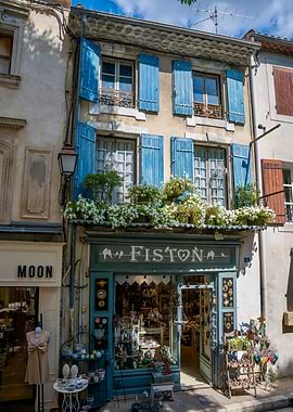 Charming French Boutique with Blue Shutters