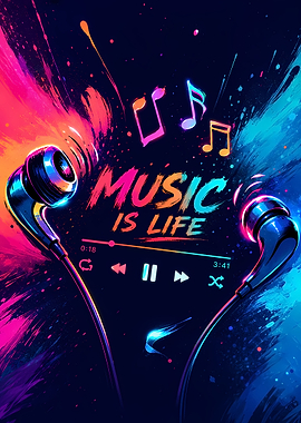Vibrant Music is Life Earbuds Art