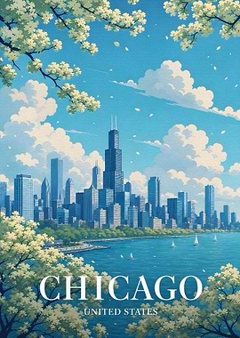 Chicago Skyline with Cherry Blossoms