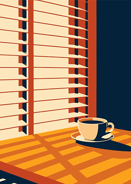 Morning Coffee by the Window – Minimalist Café Interior Illustration