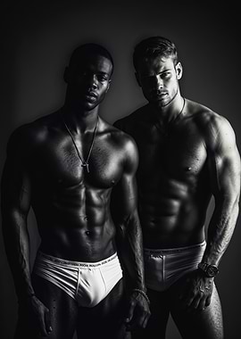 Two Muscular Men Monochrome Portrait