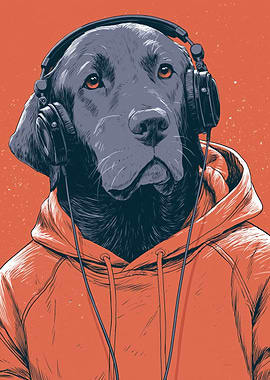 Cool Labrador with Headphones – Music Dog in Hoodie