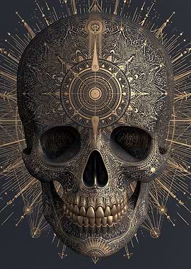 Ornate Golden Skull with Cosmic Background