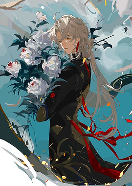 Anime character with white flowers
