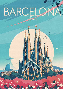 Barcelona Sagrada Familia Vintage Poster