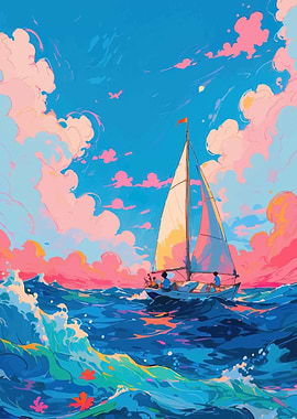 Sailboat on a vibrant ocean