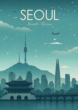 Seoul South Korea Vintage Poster