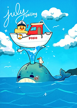 Cute July Sailing Whale and Duck