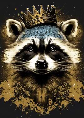 Raccoon King with Golden Crown