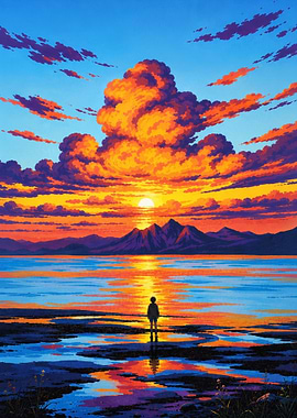 Vibrant Sunset Over a Serene Lake