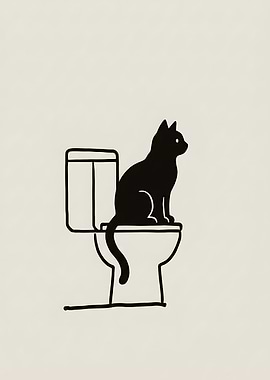 Funny Vintage Welcome To Bathroom Black Cat on Toilet Poster
