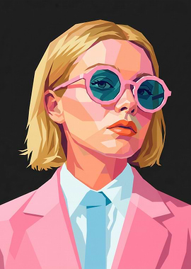Woman in Pink Suit and Sunglasses