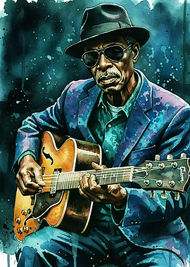 Blues Musician Playing Guitar