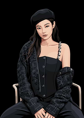 Fashionable Woman in Black Beret and Jacket