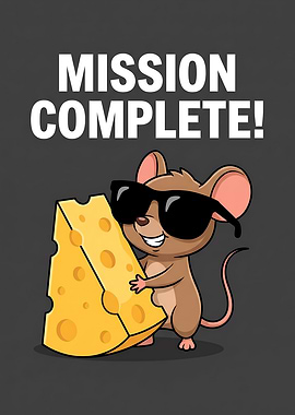 Cartoon Cool Mouse With Cheese Mission Complete Fun Art