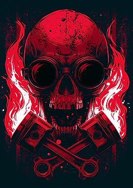Skull with Goggles and Pistons