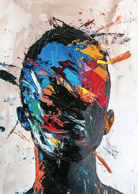 Abstract Portrait with Splattered Paint