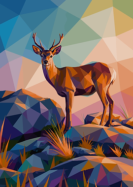 Geometric Deer on Rocky Terrain