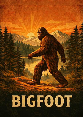 Bigfoot Walking at Sunset