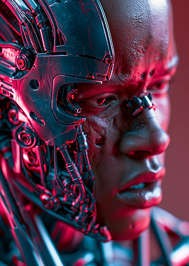 Cyborg with Red and Blue Lighting